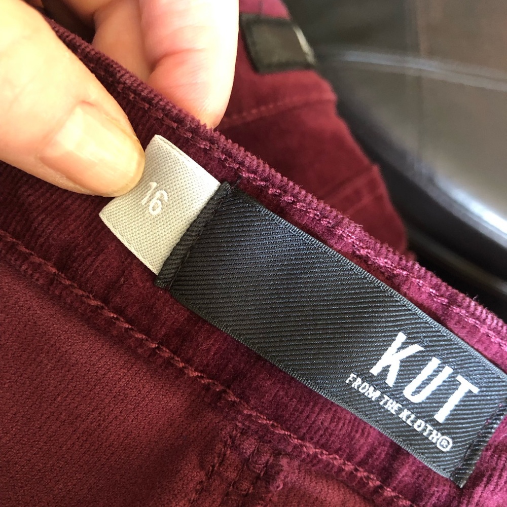Kut from the Kloth Catherine Stretch Cotton Corduroy Pants, Burgundy, Size 16 - Picture 4 of 8